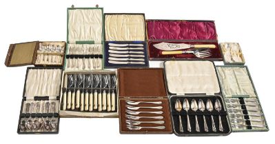 A quantity of EPNS and other cased flatware, mid 20th c and later