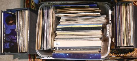 Vintage vinyl LP records, including Simon and Garfunkel, Elton John, Gerry Rafferty, Frankie Goes to