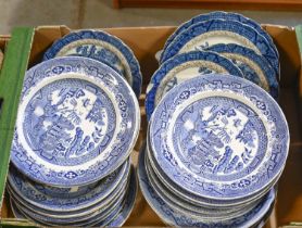 A quantity of Booths Willow pattern and other blue and white dinner ware, etc, early 20th c and