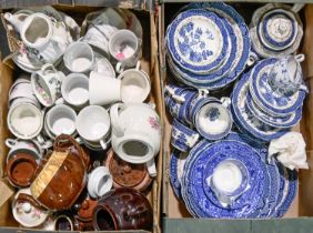 Miscellaneous ceramics and glassware, including Booths Real Old Willow pattern dinner ware, cut