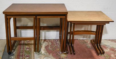 A mid-century teak nest of tables, 52cm h and a later nest of tables with folding top, on castors,