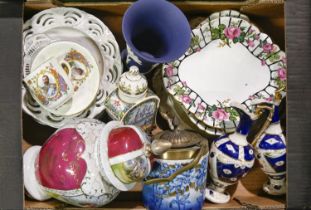 A quantity of 19th c and later ceramics, including a Bargeware teapot and cover, Wedgwood Jasper