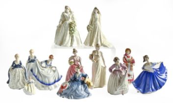 A quantity of Royal Doulton and Coalport figurines, including Lady Diana and Queen Elizabeth II