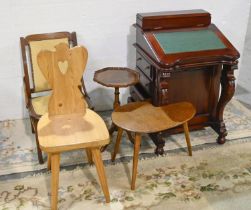 A mahogany davenport, 86cm h, a waxed pine hall chair, walnut tripod table, etc