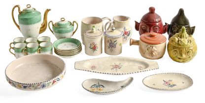 Miscellaneous ceramics, including a Maling bowl, a green and gilt painted coffee service, Poole,
