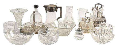 A quantity of cut and other glassware, including an EPNS mounted claret jug, EPNS mounted cruet