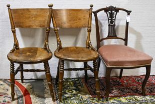 A walnut bow fronted china cabinet, 115 x 90cm w a mahogany salon chair with pierced splat and a