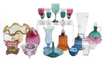 Miscellaneous decorative glassware, including lampshades, decanters, goblets, etc