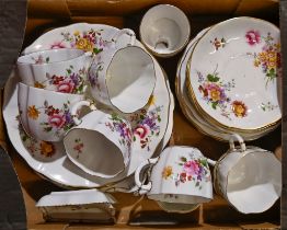 A Royal Crown Derby Posies pattern part tea service, including cups, saucers, side plates, etc