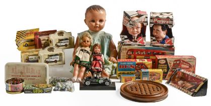 A quantity of model cars, some boxed, dolls and other collectables, mid 20th c and later