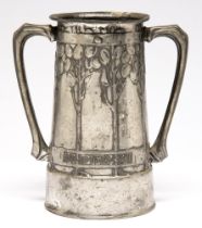 Liberty & Co. A two handled pewter loving cup, designed by David Veasey, early 20th c, 19.5cm h,