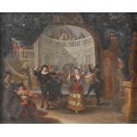 Circle of Cornelis Troost - Dancing a Minuet, oil on canvas, 33.8 x 41cm, sanded and gilt egg-and-