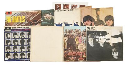 Vintage vinyl LP records, The Beatles, including Sergeant Peppers Lonely Hearts Club Band, The White