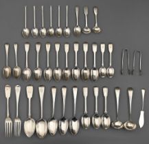 Miscellaneous English silver flatware, George III and later, various patterns, 24ozs In the main