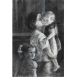 Shirley Bonas RBSA, 20th / 21st c - Motherhood, signed, crayon, en grisaille, 68 x 45cm Good, but
