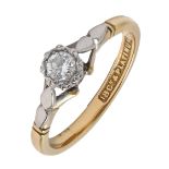 A diamond ring, old cut diamond illusion set, gold hoop marked 18ct & platinum 750, 2.9g, size K