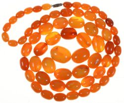 A necklace of amber beads, 116g Undamaged, none chipped or cracked, an excellent example