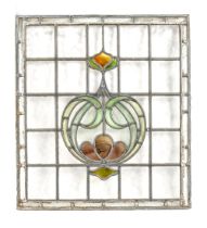 Architectural Salvage. An Art Nouveau rectangular stained glass panel, early 20th c, with sinuous