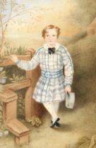 English School, mid-19th c - Portrait of Henry Shuttleworth, full-length, holding a cap,