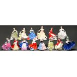 A quantity of Royal Doulton bone china figurines of ladies, including miniatures, some boxed