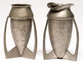 Two English pewter vases in Liberty style, early 20th c, 18.5 and 19cm h Light dents and wear