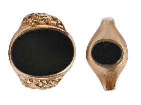 Two black onyx signet rings, in 9ct gold, 16.2g, size V Slight wear