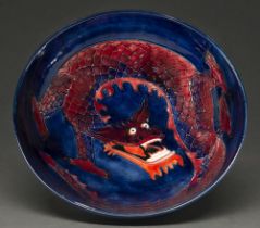 A Moorcroft dragon bowl, designed by Trevor Critchlow, 1987, 26cm diam, impressed marks, painted