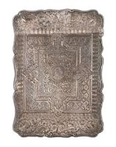 A Victorian silver card case, engraved with strapwork and to the centre portrait of William