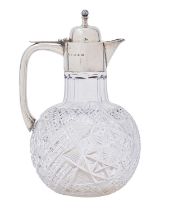 A Victorian silver mounted cut glass claret jug, 22cm h, maker's mark rubbed, Birmingham 1898