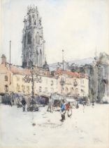 Terrick John Williams RA (1860-1936) - Boston Market Square and St Botolph's Church (The Stump),