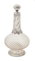 A French silver mounted wrythen fluted glass decanter and stopper, early 20th c, 27cm h, maker's and