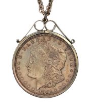 Silver coin. United States Dollar 1921, mounted, on silver chain