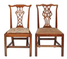 Two George III elm dining chairs Typical wear but apparently sound