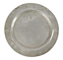 An English pewter plate, early 19th c, 25cm diam, ship of the line mark ?HMS "Victory" and XLLI