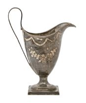 A George III silver cream jug, engraved with vacant shield cartouche and festoons, 14.5cm h, by
