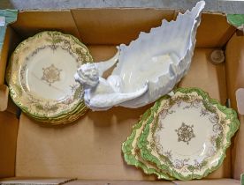 A green and gilt painted Coalport bone china eleven piece dessert service, 19th c and a contemporary