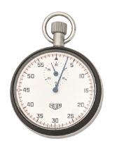 A Heuer matt and burnished oxidised metal stopwatch, ref 403/201, 53mm diam, maker's guarantee and