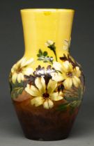 A Burmantofts art pottery vase, late 19th c, painted in the barbotine manner with flowers on a