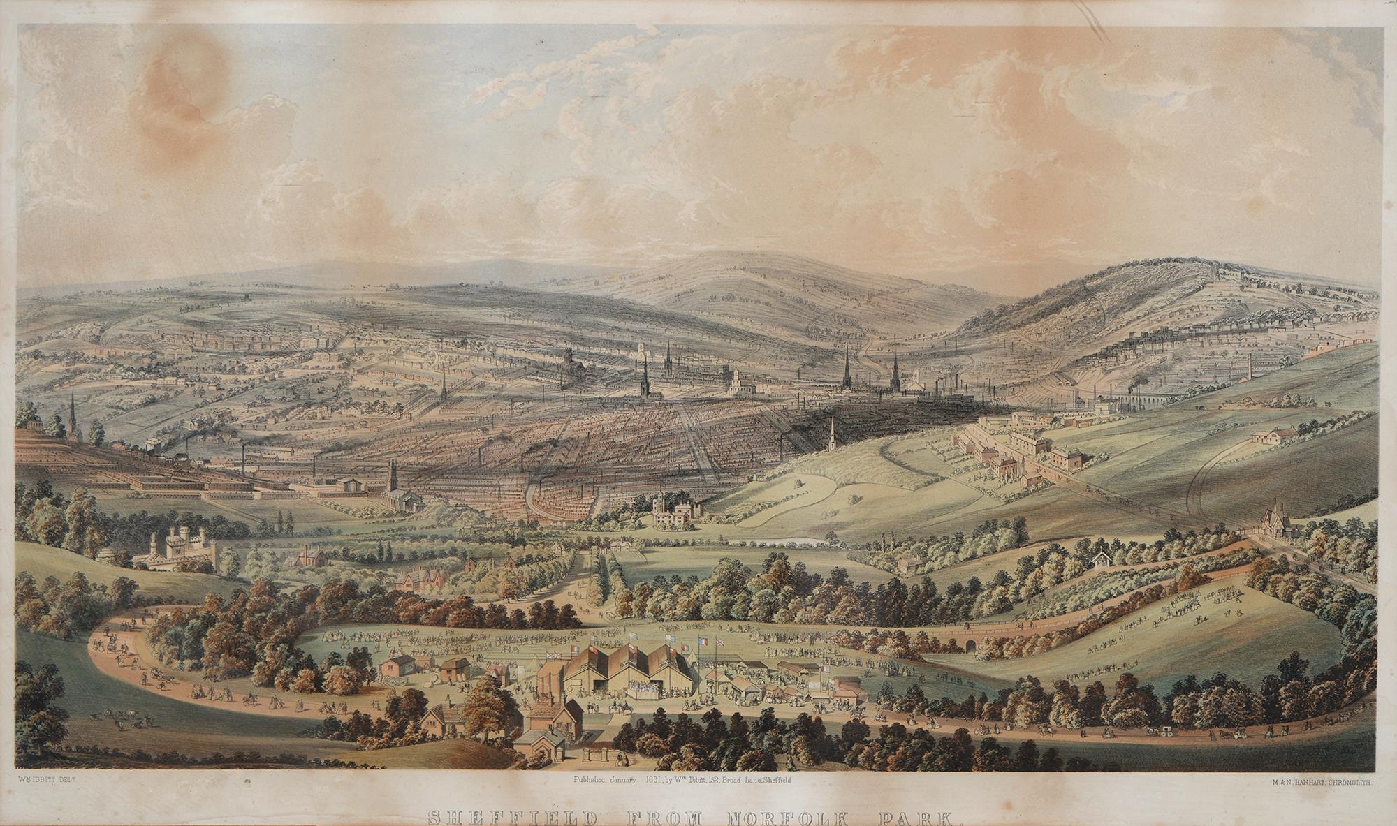 Various 19th c and later prints, including a chromolithograph of Sheffield from Norfolk Park by - Image 4 of 15