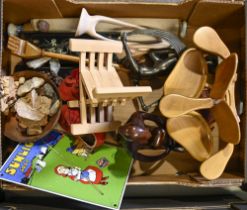 Miscellaneous items, including Victorian and later metalware, a tinplate model John Deere tractor,