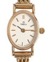 A Verity 9ct gold oval lady's wristwatch, quartz movement, 19mm, Birmingham 2003, on 9ct gold