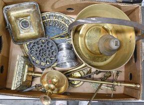 Miscellaneous items, including Victorian and later metalware, a cased violin, 60cm l and bow, a