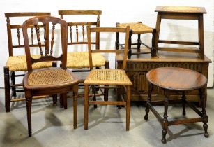 Miscellaneous furniture, including a panelled oak blanket box, 50cm h x 86cm, an oak occasional