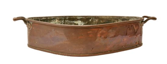 A Victorian copper turbot kettle, with brass handles, 58 x 80cm over handles and a contemporary