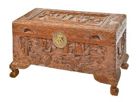 A South East Asian carved camphor wood chest, second half 20th c, 37cm h; 69 x 34cm Minor chips,