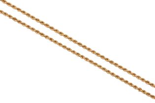 An 18ct gold rope necklet, 70cm l, import marked Birmingham 1991, 10.4g Undamaged