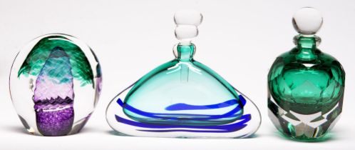 Studio glass. Jane Charles (1961 - ) - cased glass scent bottle and stopper, another and a