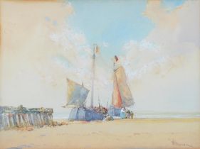 Wilfred Knox (1884-1966) - Dutch Fishing Boats, signed, inscribed and titled mount, watercolour,