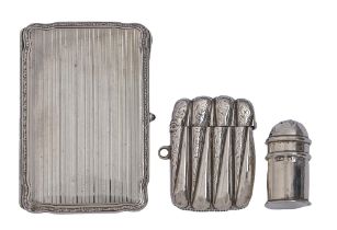 A Victorian silver vesta case, 50mm h, Birmingham 1892, a Continental silver lady's cigarette case