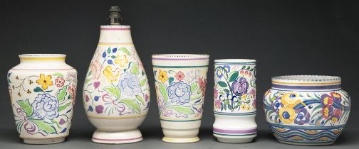 A Poole Pottery jardiniere, designed by Truda Adams and painted by Mary Brown, 1926-1934, of red